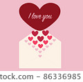 Happy Valentines Day greeting card. On a pink background, a white envelope from which hearts fly out 86336985