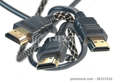HDMI cable for computer tv and video isolated on white. HDMI cable for computer tv and video isolated on white. 86337420
