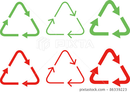 Recycle symbol icon triangle green red set Recycle symbol icon triangle green red set 86339223