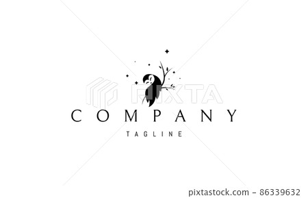 Vector logo on which an abstract image of a cute sleeping owl on a tree. Vector logo on which an abstract image of a cute sleeping owl on a tree. 86339632