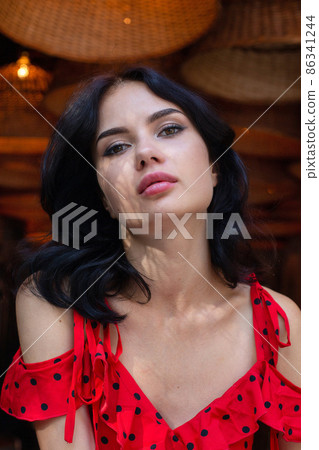 White dark haired woman in cafe White dark haired woman in cafe 86341244