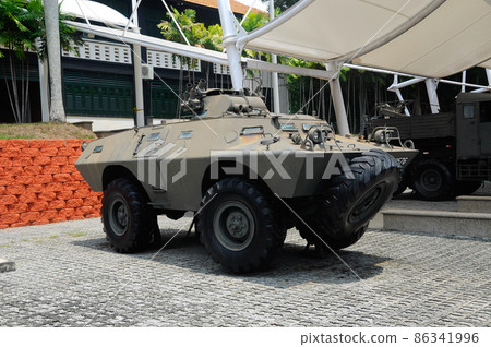 PORT DICKSON, MALAYSIA -MAY 08, 2016: Old army armor vehicle and tanks restored and display for public at Malaysia Army Museum or Muzium Tentera Darat in Port Dickson, Negeri Sembilan, Malaysia. PORT DICKSON, MALAYSIA -MAY 08, 2016: Old army armor vehicle and tanks restored and display for public at Malaysia Army Museum or Muzium Tentera Darat in Port Dickson, Negeri Sembilan, Malaysia. 86341996