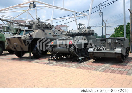 PORT DICKSON, MALAYSIA -MAY 08, 2016: Old army armor vehicle and tanks restored and display for public at Malaysia Army Museum or Muzium Tentera Darat in Port Dickson, Negeri Sembilan, Malaysia.  86342011
