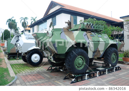 PORT DICKSON, MALAYSIA -MAY 08, 2016: Old army armor vehicle and tanks restored and display for public at Malaysia Army Museum or Muzium Tentera Darat in Port Dickson, Negeri Sembilan, Malaysia. PORT DICKSON, MALAYSIA -MAY 08, 2016: Old army armor vehicle and tanks restored and display for public at Malaysia Army Museum or Muzium Tentera Darat in Port Dickson, Negeri Sembilan, Malaysia. 86342016