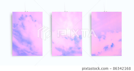 Vivid Colored Aesthetic Sky Background. Realistic Vector Pink Clouds Vivid Colored Aesthetic Sky Background. Realistic Vector Pink Clouds 86342168