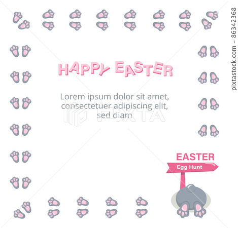 Easter bunny foot print frame for egg hunt map, invitation, flyer. Vector stock illustration isolated on white background. EPS10 Easter bunny foot print frame for egg hunt map, invitation, flyer. Vector stock illustration isolated on white background. EPS10 86342368
