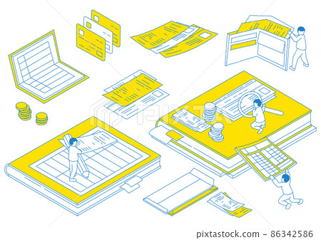 Isometric diagram of the person who filed the final tax return Blue-yellow line ver 86342586