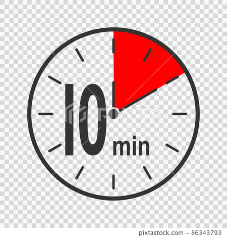 Clock icon with 10 minute time interval. Countdown timer or stopwatch symbol. Infographic element for cooking or sport game 86343793