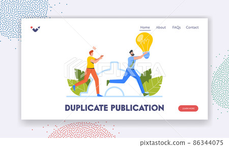 Duplicate Publication Landing Page Template. Man Run Away With Bulb in Hands. Thief or Pirate Character Stealing Ideas 86344075