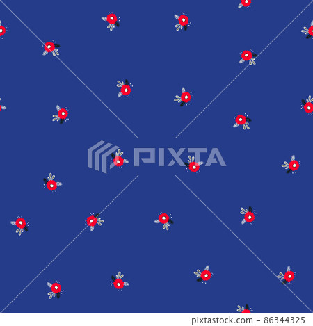 Seamless floral pattern based on traditional folk art ornaments. Colorful flowers on color background. Scandinavian style. Sweden nordic style. Vector illustration. Simple minimalistic pattern 86344325