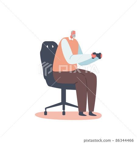 Senior Gamer with Gamepad Play on Console. Retired Elderly Male Character Modern Lifestyle, Home Activity Senior Gamer with Gamepad Play on Console. Retired Elderly Male Character Modern Lifestyle, Home Activity 86344466