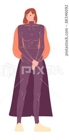 Woman hides her body, which she is ashamed of under loose-fitting clothes Woman hides her body, which she is ashamed of under loose-fitting clothes 86346092