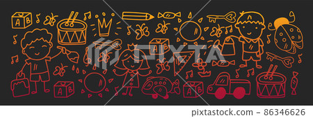 Vector pattern with little children. Kindergarten. Imagination. Creativity. Play. 86346626