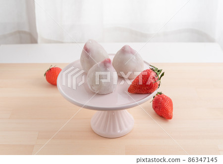 Ichigo Daifuku on a cake stand 86347145