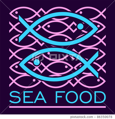 abstract sea food logo made of fish silhouettes on a dark background abstract sea food logo made of fish silhouettes on a dark background 86350078