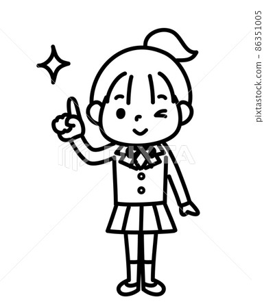 Monochrome female student who winks by pointing her finger 86351005