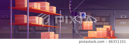 Warehouse with automated robot, cardboard boxes 86351101