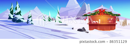 Cafe on snow slope in mountains 86351129