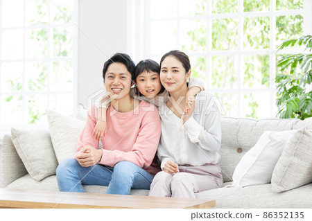 放鬆在沙發的愉快的家庭 86352135