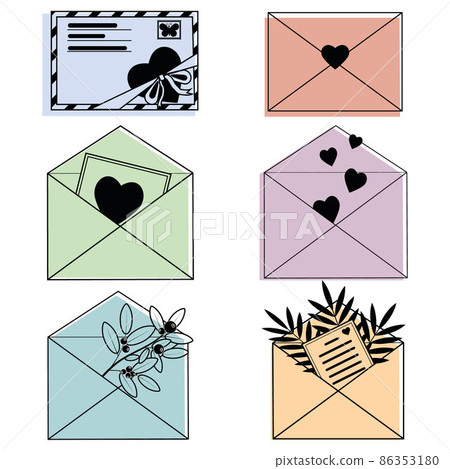 set of valentine envelopes, color vector illustration on a white background 86353180