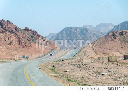 Highway 15 in mountains of Jordan. 86353641