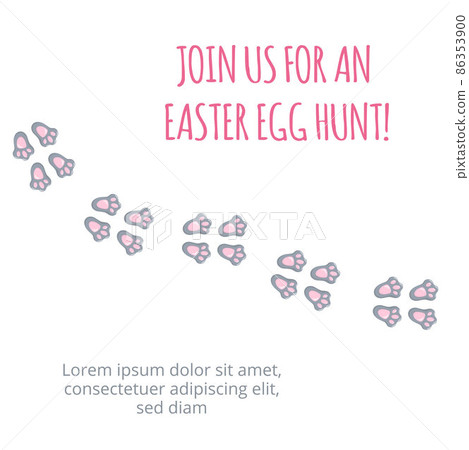 Easter bunny foot print direction point for egg hunt invitation. Vector stock illustration isolated on white background. EPS10 86353900
