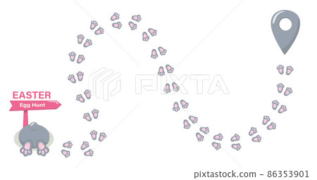 Easter bunny foot print direction point for egg hunt map. Vector stock illustration isolated on white background. EPS10 86353901