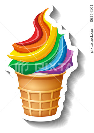 Isolated rainbow ice cream cone in cartoon style 86354101