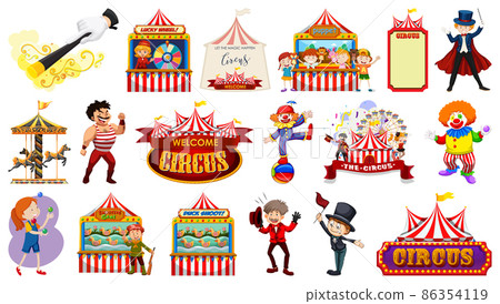 Set of circus characters and amusement park elements Set of circus characters and amusement park elements 86354119