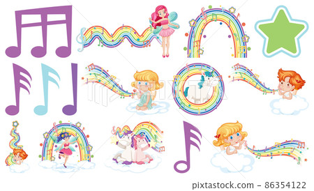 Set of fantasy fairies and cupids with rainbow elements Set of fantasy fairies and cupids with rainbow elements 86354122