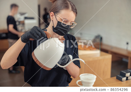 Woman in protection mask compling with quarantine measures 86354296