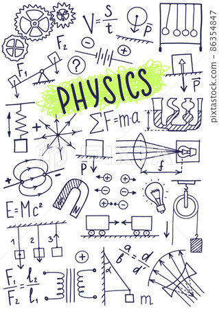 Phisics symbols icon set. Science subject doodle design. Education and study concept. Back to school sketchy background for notebook, not pad, sketchbook. Phisics symbols icon set. Science subject doodle design. Education and study concept. Back to school sketchy background for notebook, not pad, sketchbook. 86354847