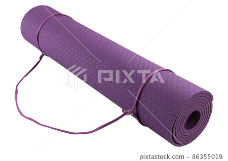 yogamat, purple mat in a roll for yoga or for fitness, on a white background 86355019