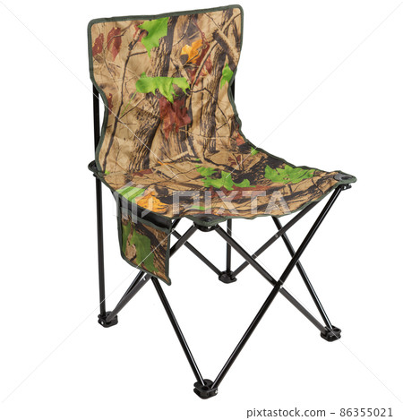 folding chair for hunting or fishing, without armrests, camouflage fabric, on a white background 86355021