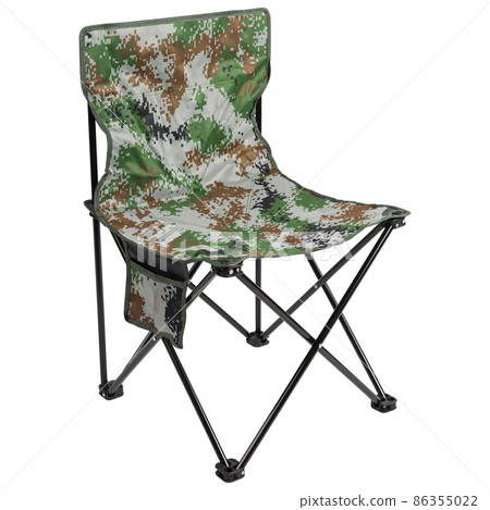folding chair for camping or fishing, without armrests, camouflage fabric, on a white background 86355022