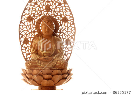 Shaka Nyorai sitting statue shooting white background copy space 2 86355177
