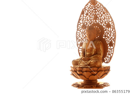Shaka Nyorai sitting statue shooting white background copy space 3 86355179