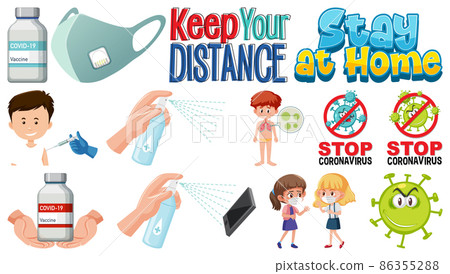 Cartoon character and Coronavirus vaccination isolated objects Cartoon character and Coronavirus vaccination isolated objects 86355288