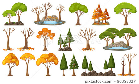 Set of four seasons trees on white background 86355327
