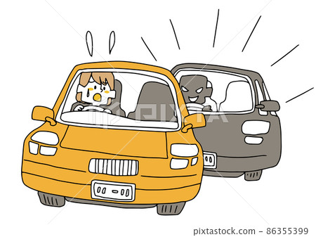 一個開車有困難的女人，一個滑稽的手寫人，一個矢量和簡單的線條圖著色。 86355399