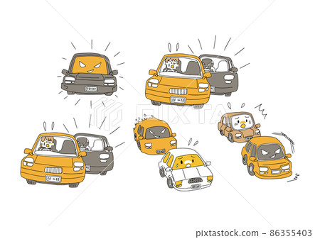 A set of people who are troubled by annoying acts on the road and driving in a hurry. A comical handwritten person. Simple coloring of line drawings. A set of people who are troubled by annoying acts on the road and driving in a hurry. A comical handwritten person. Simple coloring of line drawings. 86355403