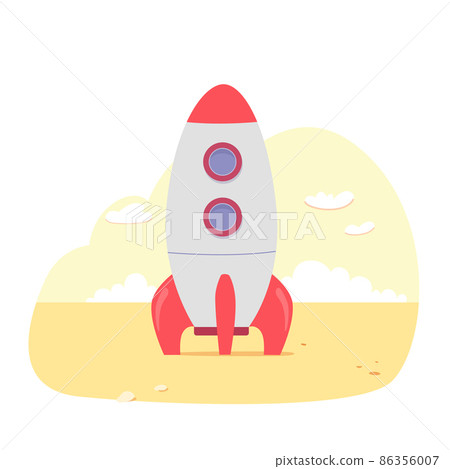 Spaceship cute rocket standing on surface of alien planet, ready for space launch 86356007