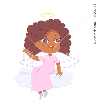 Angel cute baby sitting on sky cloud, little girl cherub character flying in heaven Angel cute baby sitting on sky cloud, little girl cherub character flying in heaven 86356011