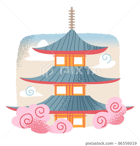 Japanese temple with pagoda roof, culture symbol from Japan, cute Asian landscape Japanese temple with pagoda roof, culture symbol from Japan, cute Asian landscape 86356019