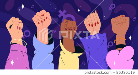 Flat women hands with feminism fists raised up 86356119