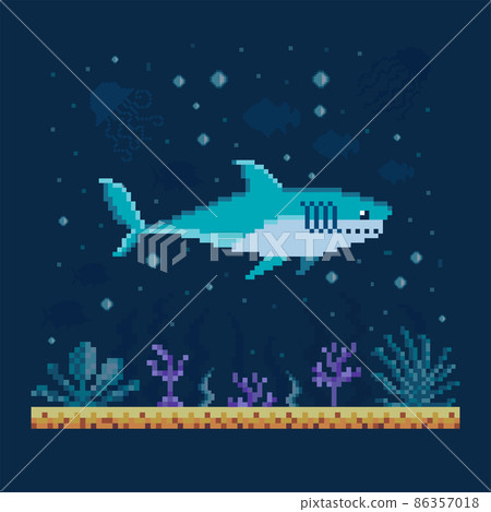 Pixel Art Shark Sails over Seabed Landscape Pixel Art Shark Sails over Seabed Landscape 86357018