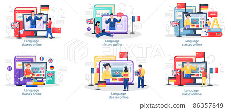 Online internet language courses. Foreign... - Stock Illustration ...
