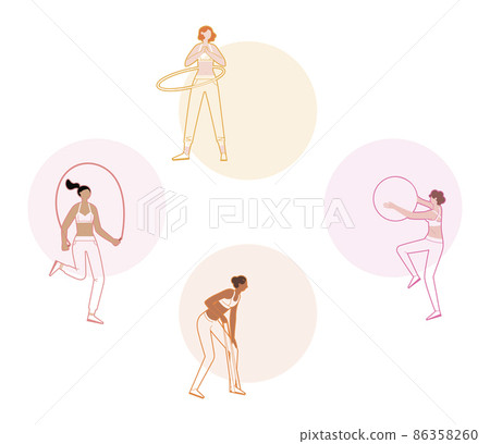 training women with fitness equipment on white training women with fitness equipment on white 86358260