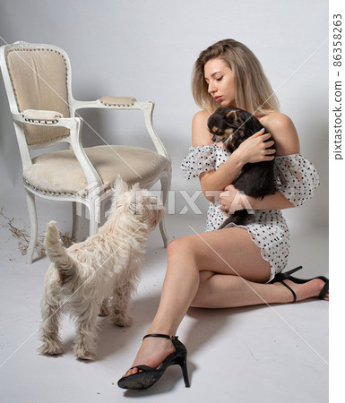 Woman with blonde hair on grey Woman with blonde hair on grey 86358263