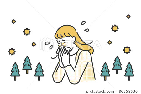 Image of a woman sneezing due to pollen symptoms Image of a woman sneezing due to pollen symptoms 86358536